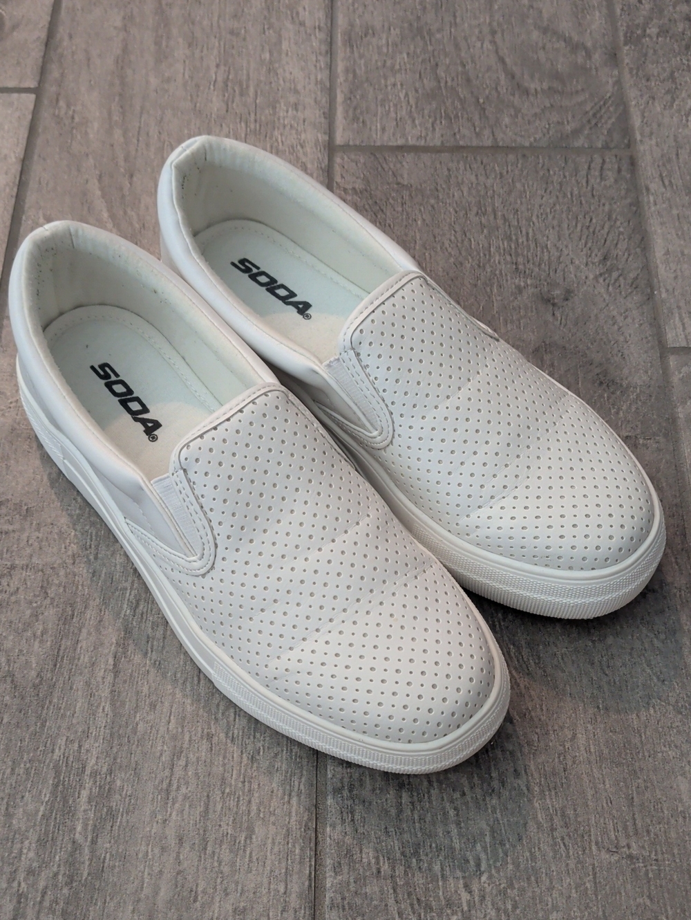 SODA Women's White Perforated Slip-On Sneakers